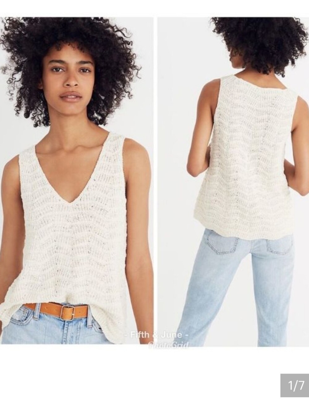 Madewell Crocheted V-neck Sweater Tank Boho Minimal Cottagecore Coastal Granny
